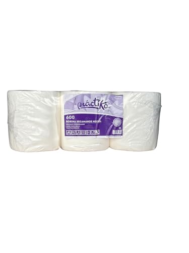 Bobina Secamanos Mecha Doble Capa - Absorción Rápida - 100% Pasta Virgen - Limpio de Pelusa - Celulosa Blanca-Pack de 6 rollos.