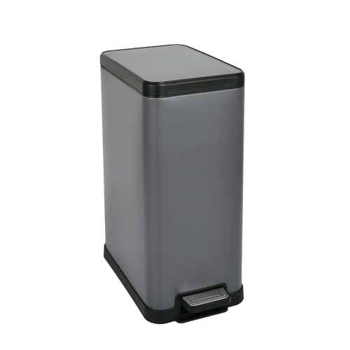 SVITA STM15 - Poubelle à pédale 15 l, avec couvercle intérieur Softclose, pédale indépendante, rectangulaire, gris