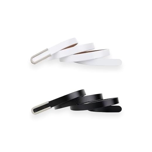 Cinto feminino moderno, fino, macio, de couro legítimo, cinto de cintura fina, prata, cromo, fivela de liga, Pacote com 2, preto e branco, For Waist 32"- 34", Women Size M-L, 6-8