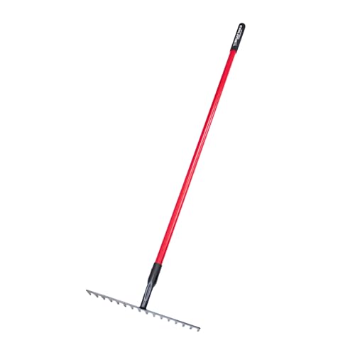 Bully Tools Stone Rake - 16-Tine Heavy Duty Gardening Tool with Fiberglass Long Handle, Ideal for...