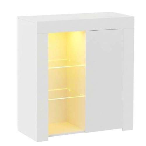 Panana Commode de Eclairage LED, Buffets, Meuble de Rangement sur Salon, Chambre, 75 x 35 x 83 cm (Blanc)