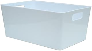 Accurate Plastic Studio Storage Baskets for Office,Bathroom,Bedroom,Home & Kitchen Tidy Organiser - Ice White (25.5 x 17 x 11cm) (1)