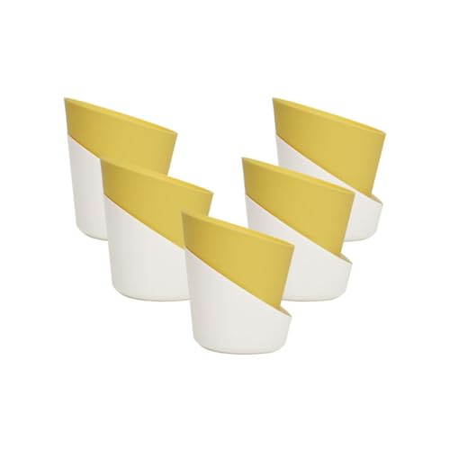 Image of Harshdeep Self Watering Plant Pots - Atlantis - Indoor Outdoor Home Livingroom Office Tabletop Decoration Plastic Planter 4 Inch Set of 5 (Pastel Yellow)