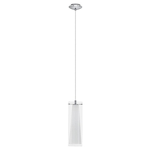 Eglo Suspension luminaire Pinto, lustre suspendu en acier aspect chromé, verre transparent et opale mat, blanc, lampe de salon et de salle à manger, douille...