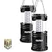 GEMEK 2 Pack LED Camping Lantern, Survival Kit for Hurricane, Emergency, Storm, Outages, Outdoor Portable Lantern, 6 AA Batteries Included (Black, Collapsible)