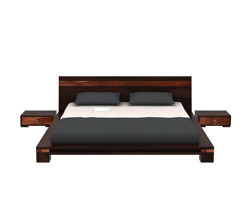 Image of Solid Sheesham Wood King Size Cot Bed Without Storage for Bedroom - Wooden King Size Cot for Bedroom - Solid Wooden Double Bed Palang for Home (Reck Honey)