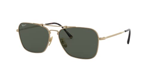 Ray-Ban RB8136M Caravan Titanium Square Sunglasses, Gold Demigloss/Polarized G-15 Green, 58 mm