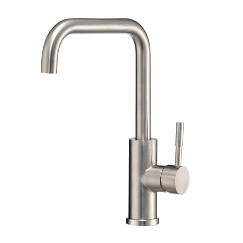 Image of Dura Faucet DF-MK533LK-SN RV Squared-Arc Kitchen Faucet (Satin Nickel) | RV squared-arc single-handle kitchen faucet for campers and trailers. Brushed Satin Nickel finish. Easy DIY install.