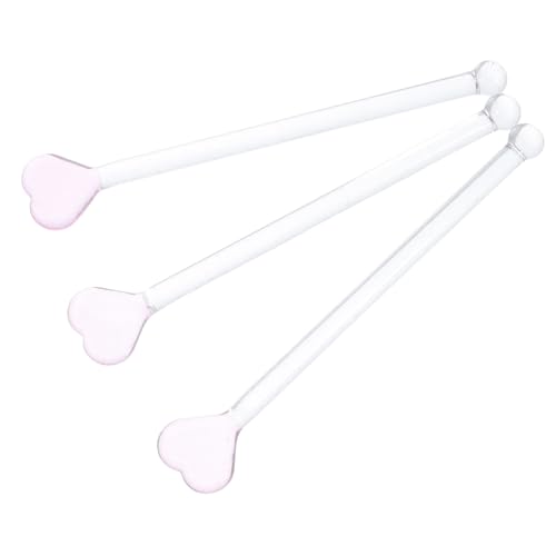 LIFKOME 3 pièces Bâtons de Mélange Verre Forme de Cœur pour Café Cocktail Jus Thé Résistants Températures Chaudes et Froides Réutilisables et Réutilisable