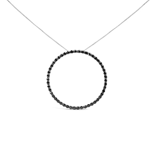 .925 Sterling Silver 4.0 Cttw Black Diamond Open Hoop Circle 18" Pendant Necklace (Black Color, I2-I3 Clarity)