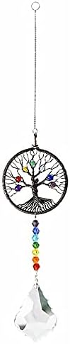 Tiardey Hanging Crystals Rainbow Wind Chime Pendant - Life Tree Crystal Pendant Rainbow for Window, Garden, Home Decoration - Black