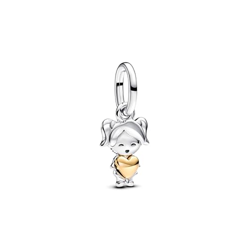 PANDORA Moments Happy Girl 763601C00 - Ciondolo in argento sterling con lega di metallo dorata, compatibile con Moments e ME Braccialetti,...