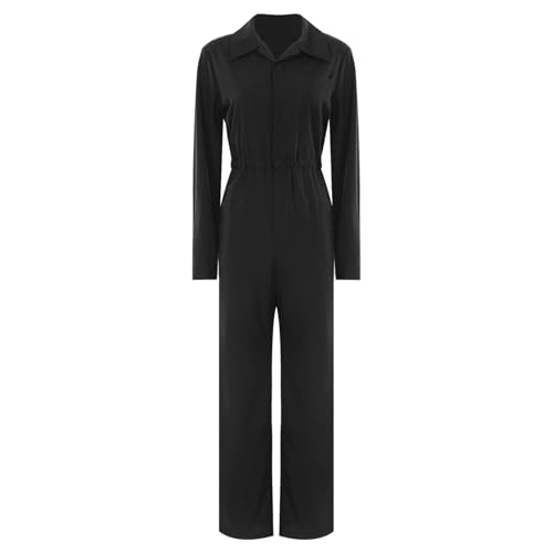 Jugaoge Mono de trabajo para mujer, de manga larga, de algodón, cintura elástica, traje de trabajo, traje de protección, disfraz de terror de Halloween, Negro , XL