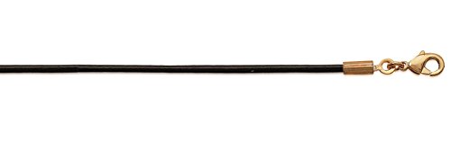 Collier en Cordon de Cuir Lisse Noir - Largeur 1,2 mm - Longueur 42 cm - Fermoir en Plaqué Or