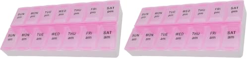 Image of 7 Day Weekly Pill AM PM Organizer, ShysTech Large Pill Case Pill Box for Pills /Vitamin /Supplements /Medication (Pink, Regular) (Pack of 2)