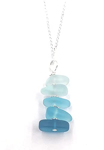 Beachy Blue Fade Stacked Sea Pebble Pendant Necklace by Aimee Tresor Jewelry - Main Image