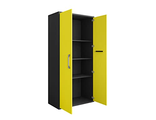 Image of Manhattan Comfort Eiffel 73.43 inch Garage Cabinet with 4 Adjustable Shelves, Ideal Home Storage for Office, Laundry or Utility Room, Set of 2, Yellow