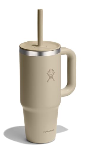 Image of Hydro Flask 24 Oz Travel Tumbler with Handle, Lid and Straw - Insulated Stainless Steel in 24 Oz Oat Tan
