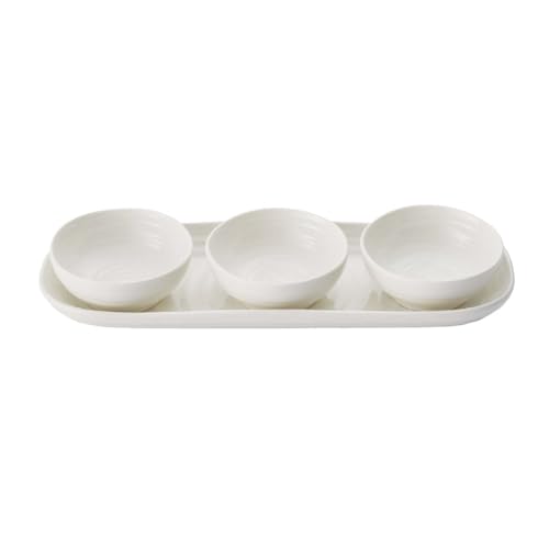 Portmeirion Home & Gifts CPW78856-XP Bowl and Tray Set, Porcelain, White, 27.5 x 10 x 3.1 cm