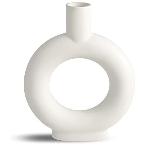 Krisy Ceramic Vase, Modern Geometric Decorative White Vases for Home Decor, Table Décor, Office, Living Room, Nordic Minimalism Style Decoration for Creative Home Decor (Krisy-086) Cover