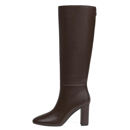 Image of Modatope Knee High Boots for Women Chunky Heel Rounded Toe Tall Boots | 2026 Fashion Winter Fall Boots for Women,Side Zipper PU Leather Long Dress Boots, Block Heel Tall Boots