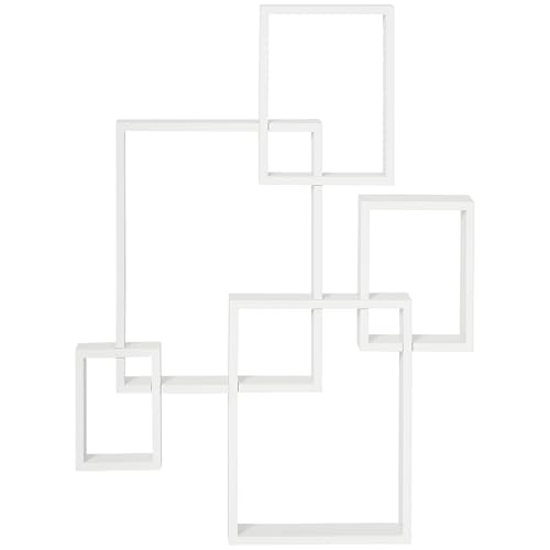 HOMCOM Floating Shelves, Wall Mounted Interlocking Cube Shelves, Display Wall Shelf for Living Room, Bedroom, Hallways, White