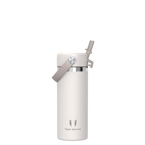 Sparrow Botella Agua Acero Inoxidable Niños 500ml Botella Termica Pajita | Cantimplora Antifugas Hermética, sin BPA, Apta Lavavajillas, Frío y Caliente, Deporte Gimnasio Escuela, SwivelSip Tapón Flex