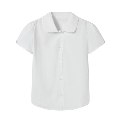 Mud Kingdom Girls White Shirts Button Down Peter Pan Collar Blouse with Short Sleeve Summer