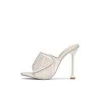 Cape Robbin Leelee Women's Stiletto Peep Toe Quited High Heels, Heeled Sandal with Hook and Loop Upper Closures for Women, Off White, 8 UK