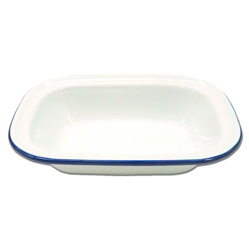 Zenker Enamel Large Pie Dish Vintage Design Baking and Roasting Tin for Roasts Pies and Pastries Lightweight Easy to Clean Air Fryer Compatible PTFE and PFOA Free 25.8x19cm White and Blue