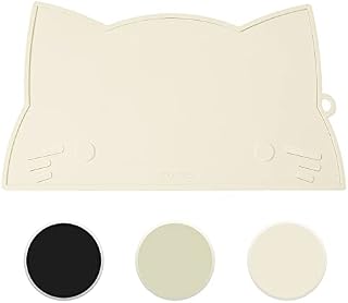 Coomazy Cat Food Mat Silicone Feeding Mat for Kitten & Puppy Non Slip Cat Bowl Mat for Floor (Beige, 23.5*41.5cm)