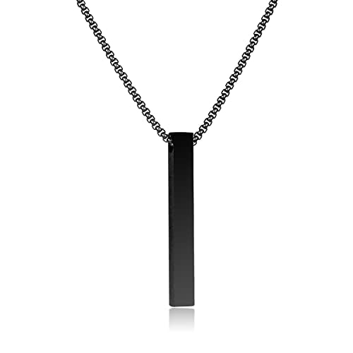 Minimalist Bar Pendant Chain Necklace, Black, Long Y-Style Lariat Design,