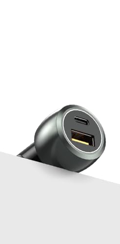 Image of ONE 7 65W Dual-Port Car Charger Adapter with Cable, USB-C & USB-A Ultra Fast Charging Metal Car Charger for Phones, Tablets, GPS Devices - Compact 12V /24V Vehicle Power Outlet Charger (ON QCC-27)