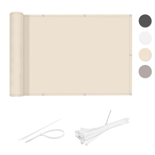 Cool Area Pantalla Privacidad Balcón 85x300 cm Impermeable Malla Ocultacion Protección Opaca para Jardín Exterior Terraza,Protección UV,Resistente al Viento,con Ataduras de Cables,Light Khaki