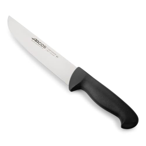 Arcos Cuchillo Carnicero Acero Inoxidable Nitrum. Cuchillo Cocina Profesional para Cortar Carne, Pescado y Verduras. Mango ergonómico polioximetileno. Serie 2900. Color Negro.