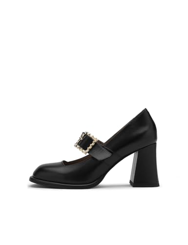 Escarpins en cuir noir ILVI talon bloc anti-douleur pour femme