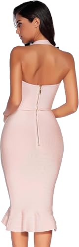 Image of meilun Womens Halter Fishtail Bandage Party Dress Elegant Wedding Guest Dress
