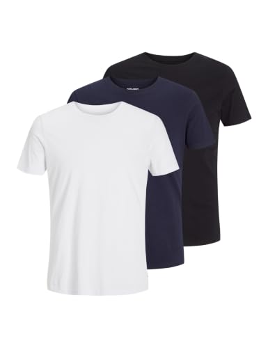 JACK & JONES Herren Jjeorganic Basic Tee O-Hals 3pk Mp T Shirt, Black/Pack:1black 1navy 1white, M EU – Ansicht 1