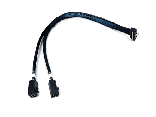 Micro SATA Cables Low Profile Right Angle SlimSAS 8i to Dual Mini-SAS, LSZH, 0.35m Length,
