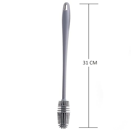 XML Bottle Cleaning Brush Silicone Long Handle for Baby Bottle, Water Bottle, Containers, Vase and Glass, Bottle Cleaner for Home and Kitchen Accessories Item Products (31-CM-Silicone-Grey-Brush)