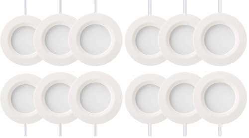 Image of GETINLIGHT 2.75 inch Under Cabinet LED Puck Lights Kit, Plug-in 12V Set with in-Line Dimmer, 3000K Warm White, Recessed or Surface Mount, ETL Listed, 12-Pack, IN-0102-6-WH