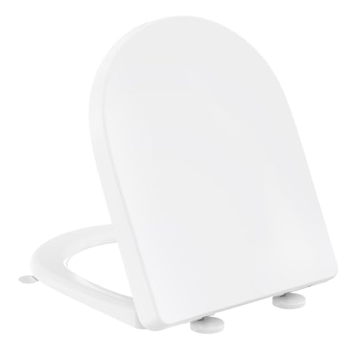 YEAUPE PRO Toilettendeckel mit Absenkautomatik D Form [LANG], WC-Sitz einfache Montage, Klodeckel Abnehmbarer, bis 175 kg belastbar, 45 * 36,1 * 5 CM Weiß, inkl. Installationsschablone