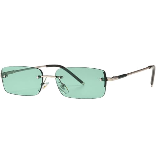 Lunettes de soleil rectangulaires hommes protection UV400 métal rétro bleu vert