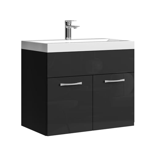Badplaats B.V. Meuble de Salle de Bain de Montreal 01 60 cm lavabo Noir Brillant - Armoire de Rangement Meuble lavabo evier Meubles