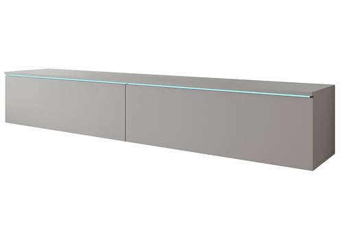 MINIO go for it - TV Schrank Donna, Breite 180 cm, Lowboard, Stehend oder Hängend, Fernsehschrank für das Wohnzimmer, Laminierte Spannplatte, Farbe: Grau matt
