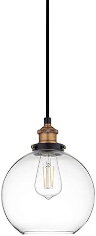 Glass Pendant Light, JOYCEMALL Modern Industrial Clear Glass Hanging Lamp Fitting Fixture for Kitchen Island Bedroom Dining Room Loft - 8 inch / 20cm Diameter (JM:2001013-01-200-CE/o73)