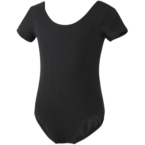 LingTing Ballet Leotards for Girls Black Short Sleeve Leotards for Dance,Gymnastics Cover