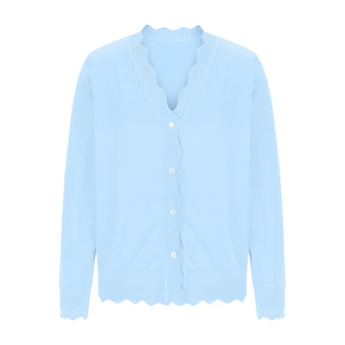 Women's Open Front Cardigans Long Sleeve V Neck Button Down Lightweight Scalloped Knit Sweaters Shrug Jumper Cover Up4