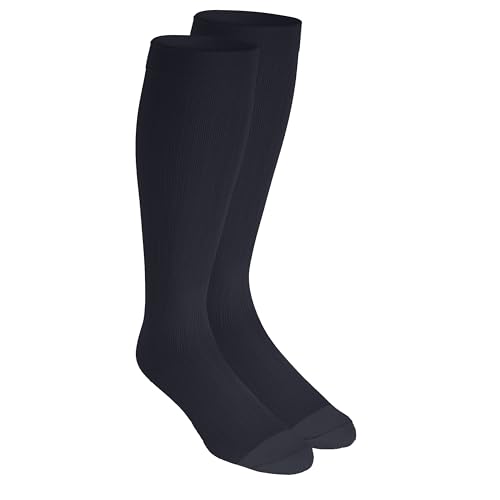 Image of NuVein Men's Compression Socks, 30-40 mmHg Support, Dress Trouser Style, Over Calf Knee High, Navy, Large