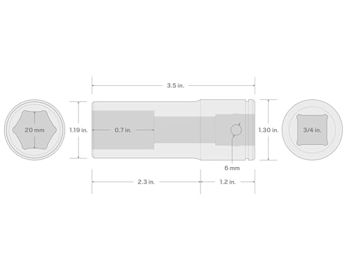 Image of TEKTON 3 /4 Inch Drive x 20 mm Deep 6-Point Socket | SHD33120